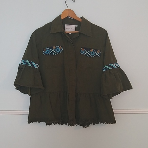 Anthropologie green Aztec print jacket EUC size XS - Picture 1 of 4